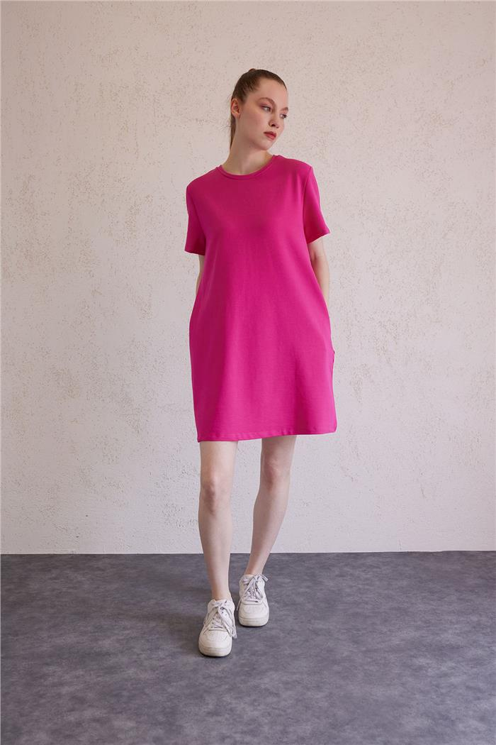 Avrile Kadın Bisiklet Yaka Basic Elbise FUŞYA A23-10222