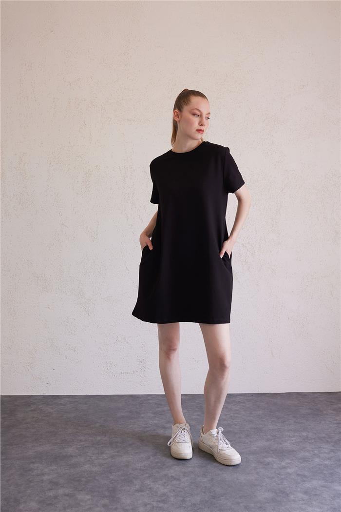 Avrile Kadın Bisiklet Yaka Basic Elbise SİYAH A23-10222