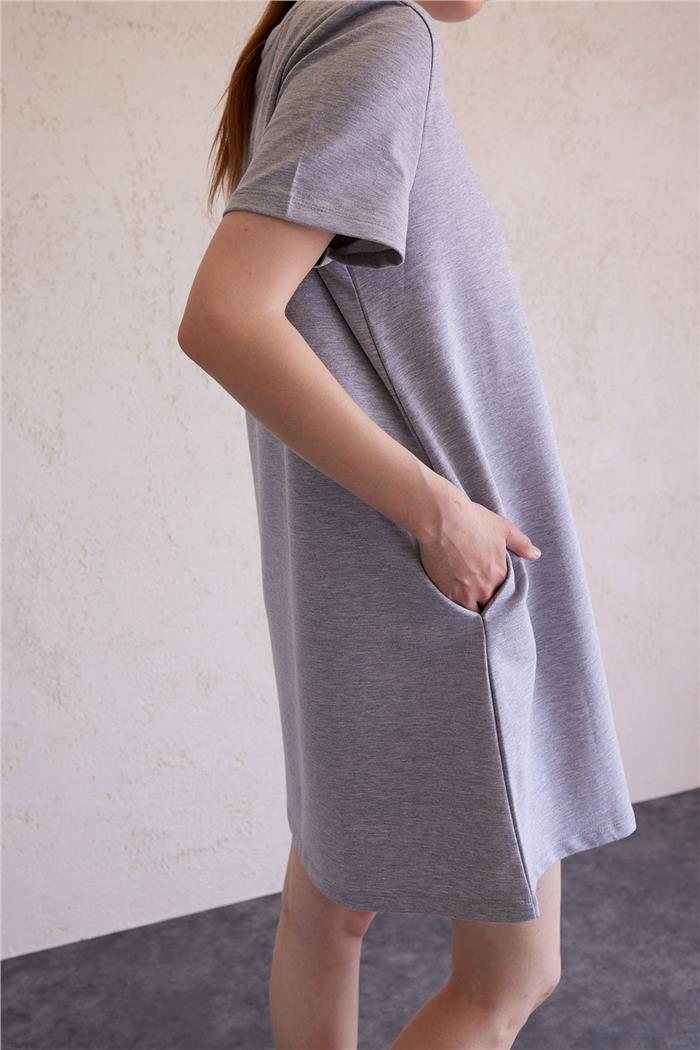 Avrile Kadın Bisiklet Yaka Basic Elbise GRİ A23-10222