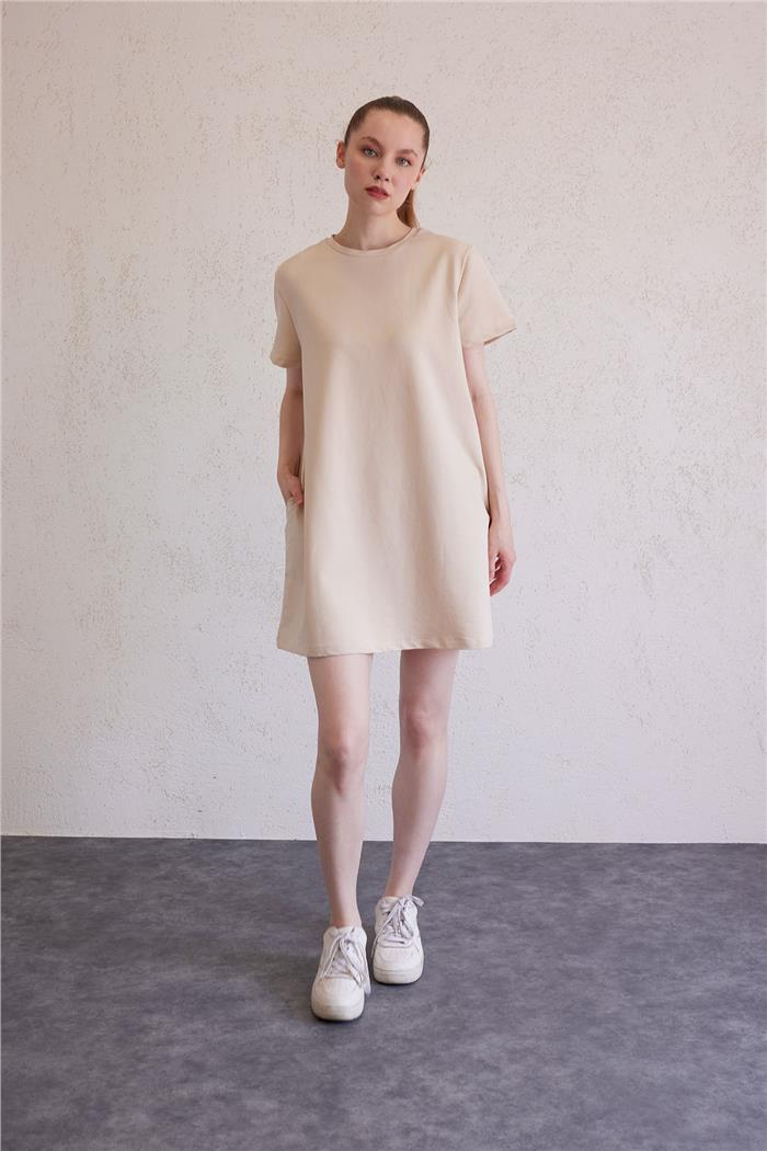 Avrile Kadın Bisiklet Yaka Basic Elbise BEJ A23-10222