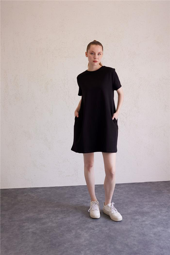 Avrile Kadın Bisiklet Yaka Basic Elbise SİYAH A23-10222