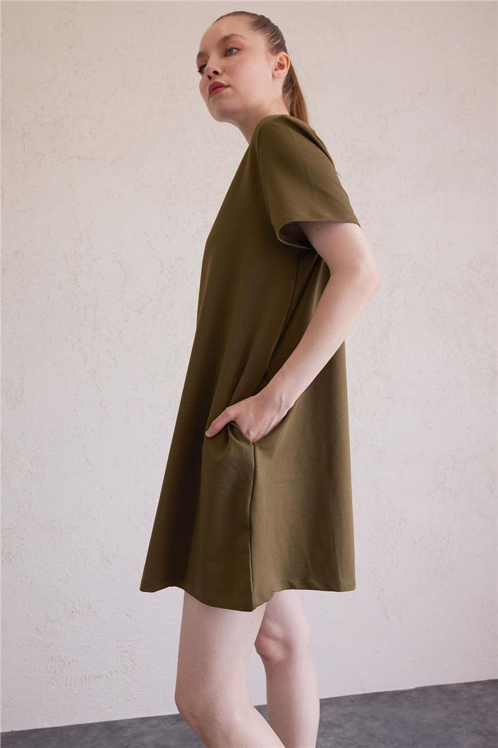 Avrile Kadın Bisiklet Yaka Basic Elbise HAKİ A23-10222