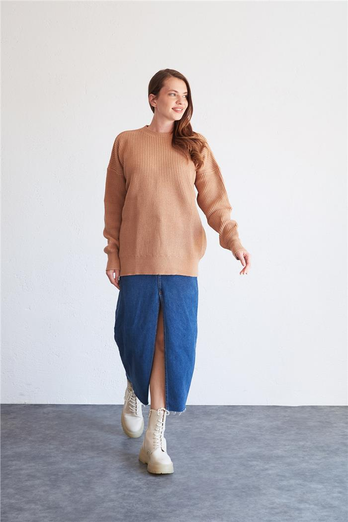Avrile Kadın BİSİKLET YAKA TRİKO KAZAK CAMEL A92247-S