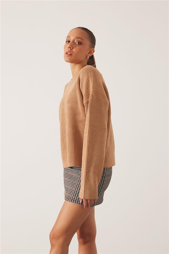 Avrile Kadın Bisiklet Yaka Triko Kazak CAMEL A92263-S