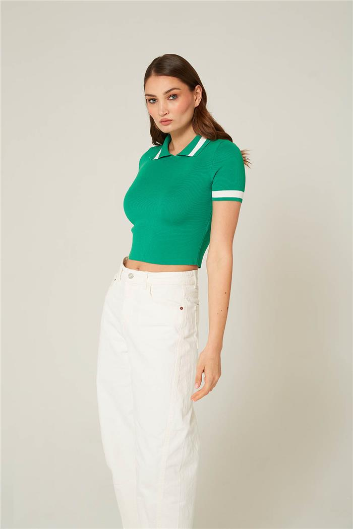 Avrile Kadın Çizgi Detaylı Polo Yaka Bluz BENETTON-BEYAZ A92309-S