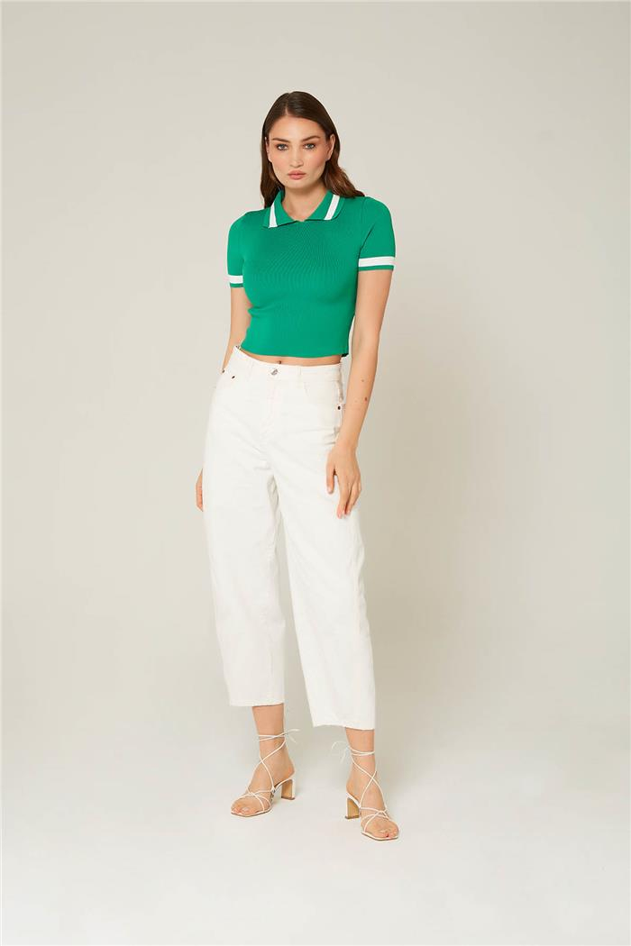 Avrile Kadın Çizgi Detaylı Polo Yaka Bluz BENETTON-BEYAZ A92309-S