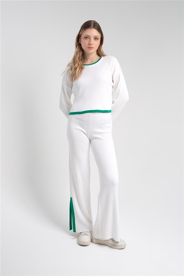 Avrile Kadın ÇİZGİ DETAYLI TRİKO TAKIM BEYAZ-BENETTON A92248-S