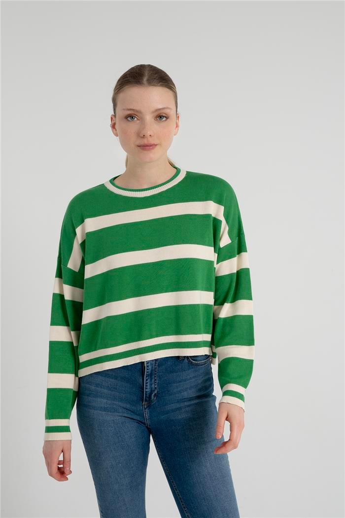 Avrile Kadın ÇİZGİLİ KAZAK BEJ-BENETTON A92267-S