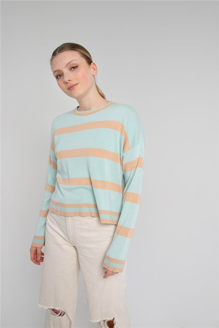 Avrile Kadın ÇİZGİLİ KAZAK CAMEL-MİNT A92267-S
