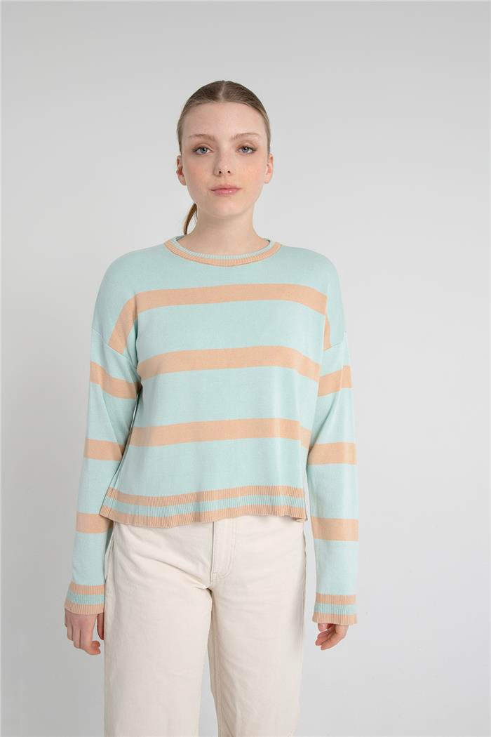 Avrile Kadın ÇİZGİLİ KAZAK CAMEL-MİNT A92267-S