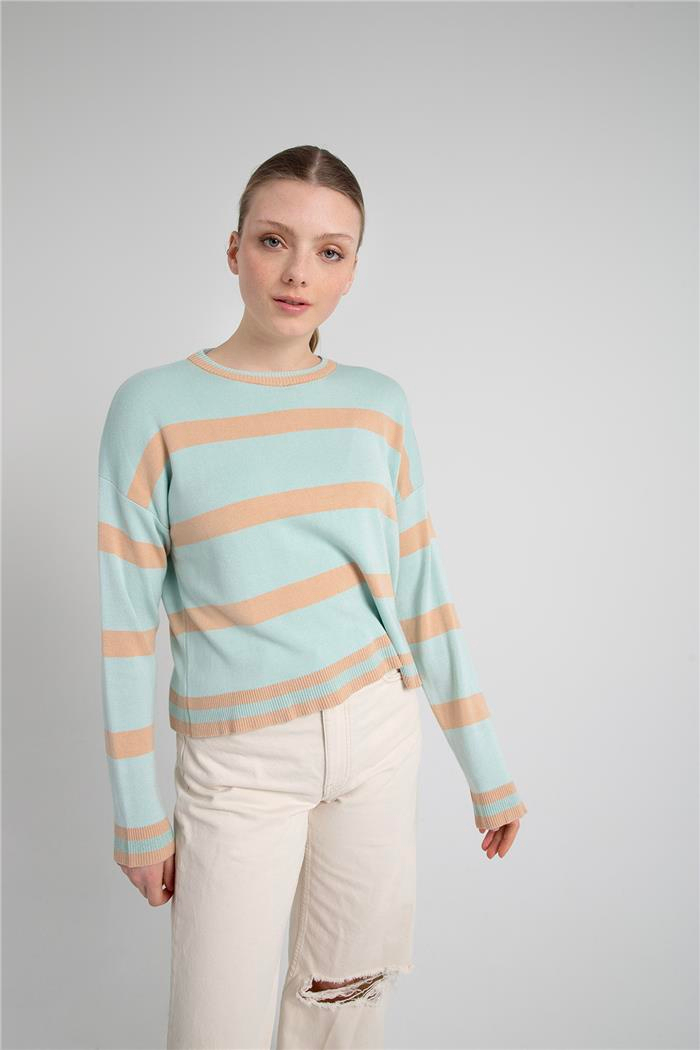 Avrile Kadın ÇİZGİLİ KAZAK CAMEL-MİNT A92267-S