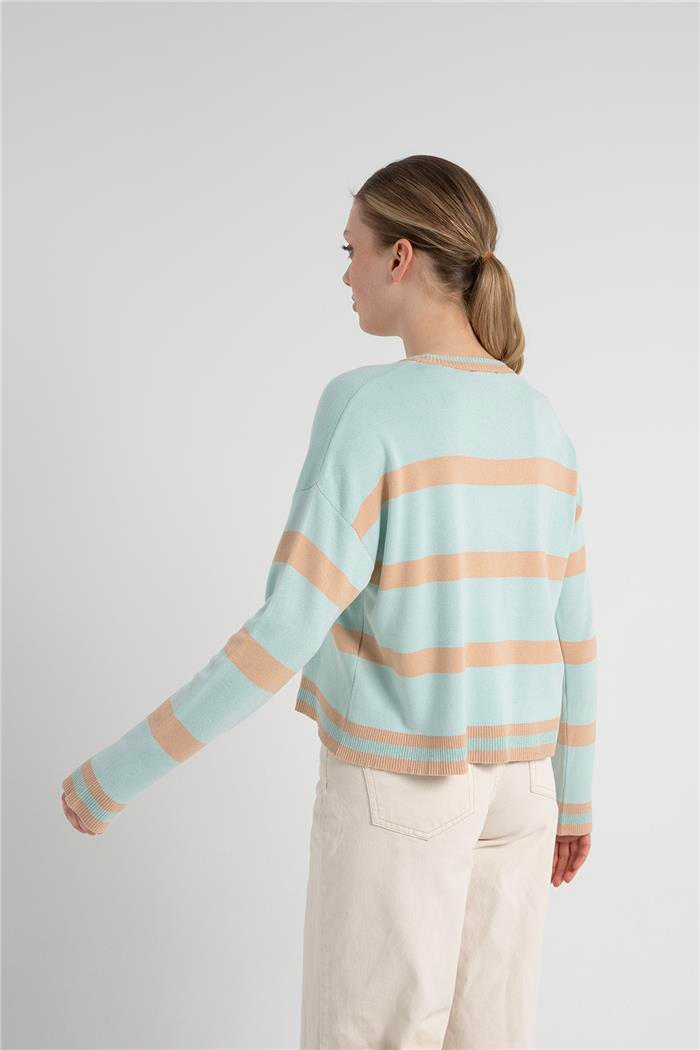 Avrile Kadın ÇİZGİLİ KAZAK CAMEL-MİNT A92267-S