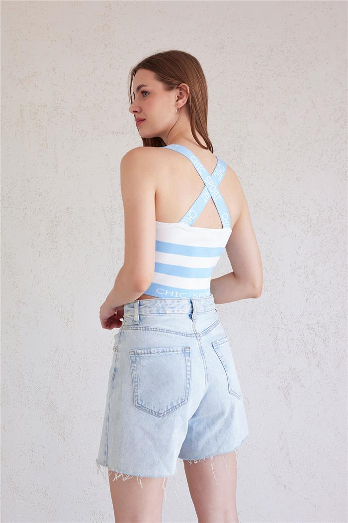 Avrile Kadın Çizgili Yazılı Triko Büstiyer BEBE MAVİ A91779-S