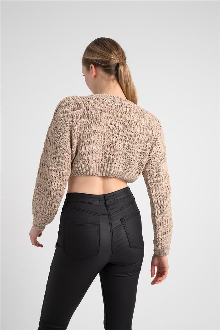 Avrile Kadın Desenli Crop Kazak BEJ A92239-S