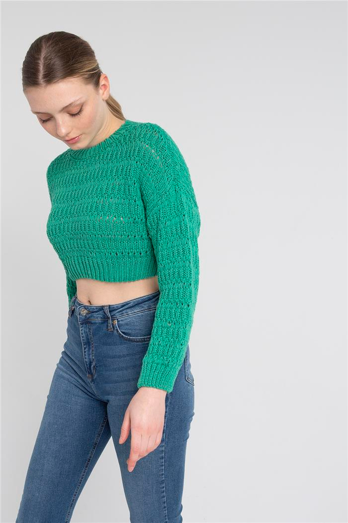 Avrile Kadın Desenli Crop Kazak BENETTON A92239-S