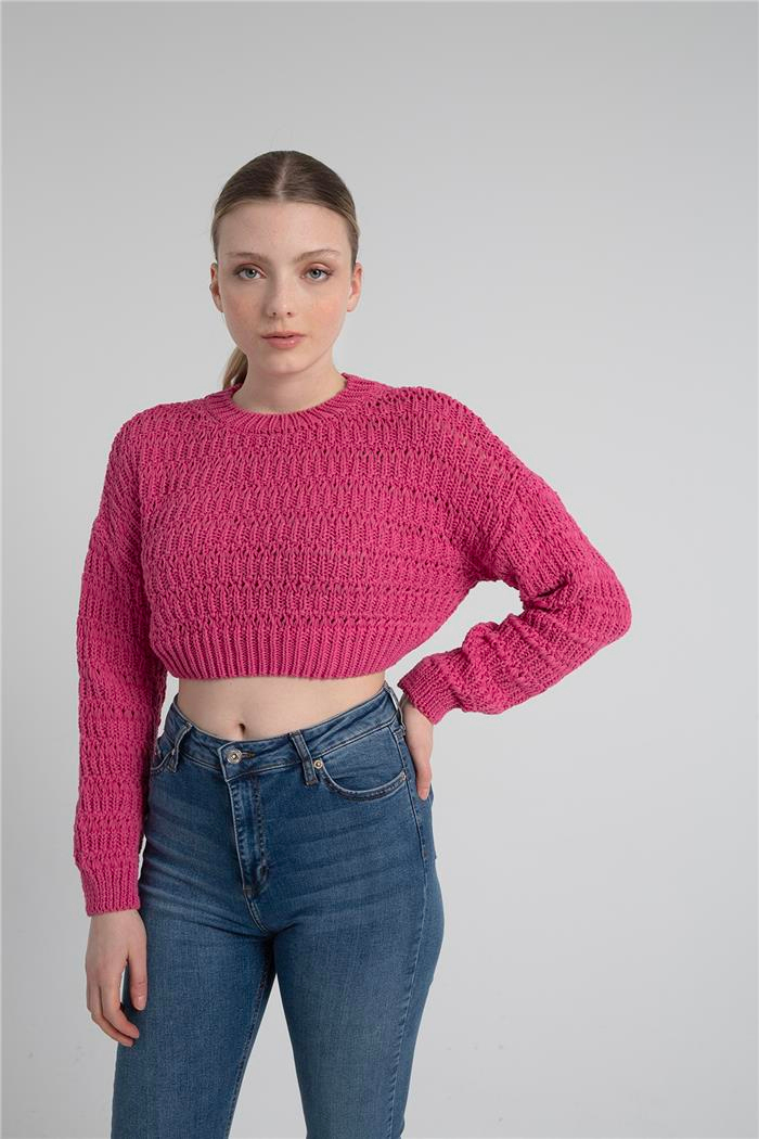 Avrile Kadın Desenli Crop Kazak FUŞYA A92239-S