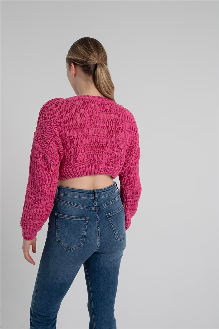 Avrile Kadın Desenli Crop Kazak FUŞYA A92239-S