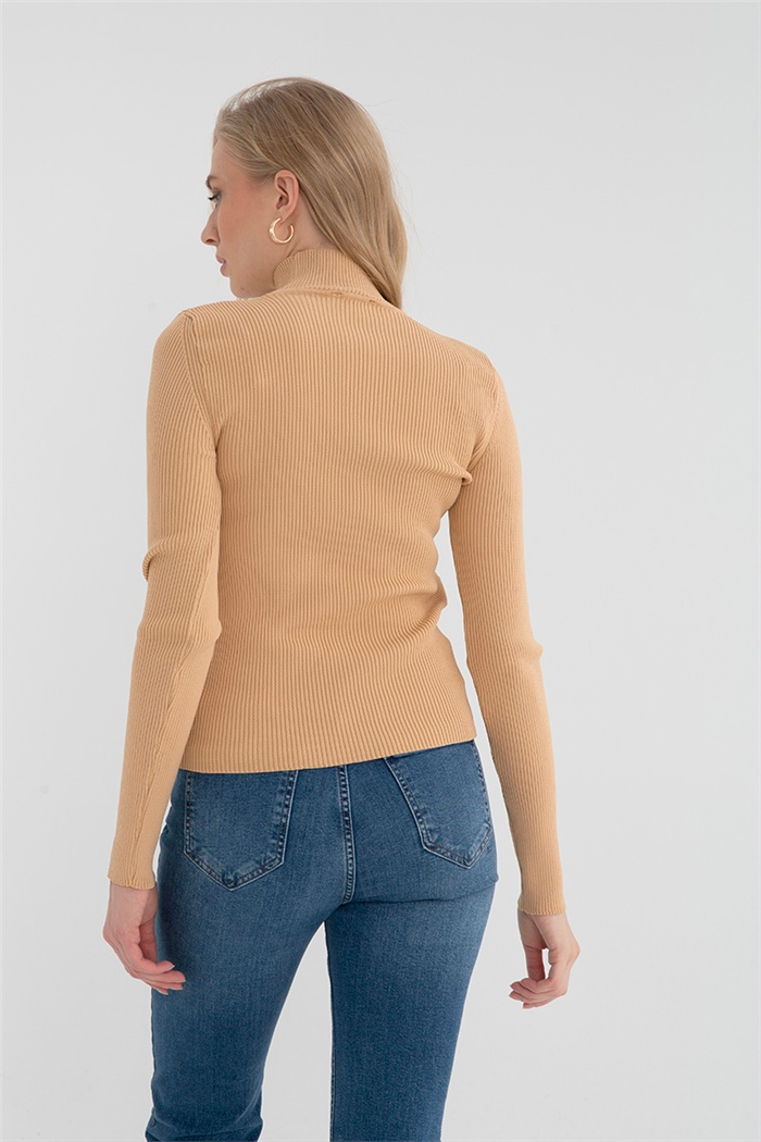 Avrile Kadın Dik Yaka Basic Triko Kazak CAMEL A92169-S