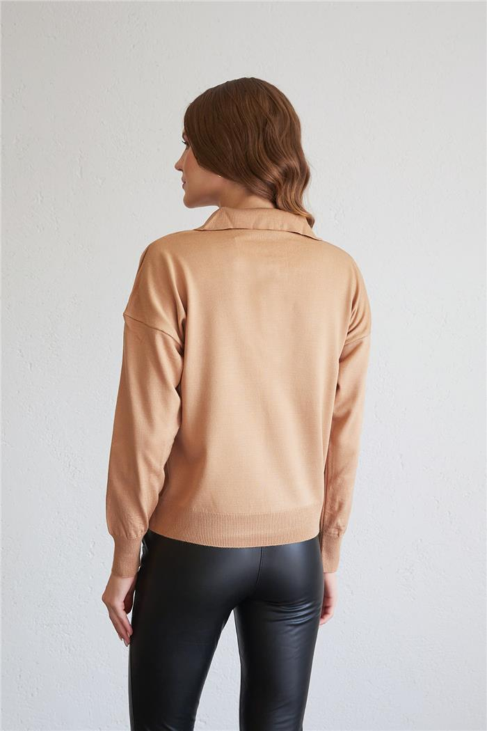 Avrile Kadın Düğmeli Triko Kazak CAMEL A92404-S