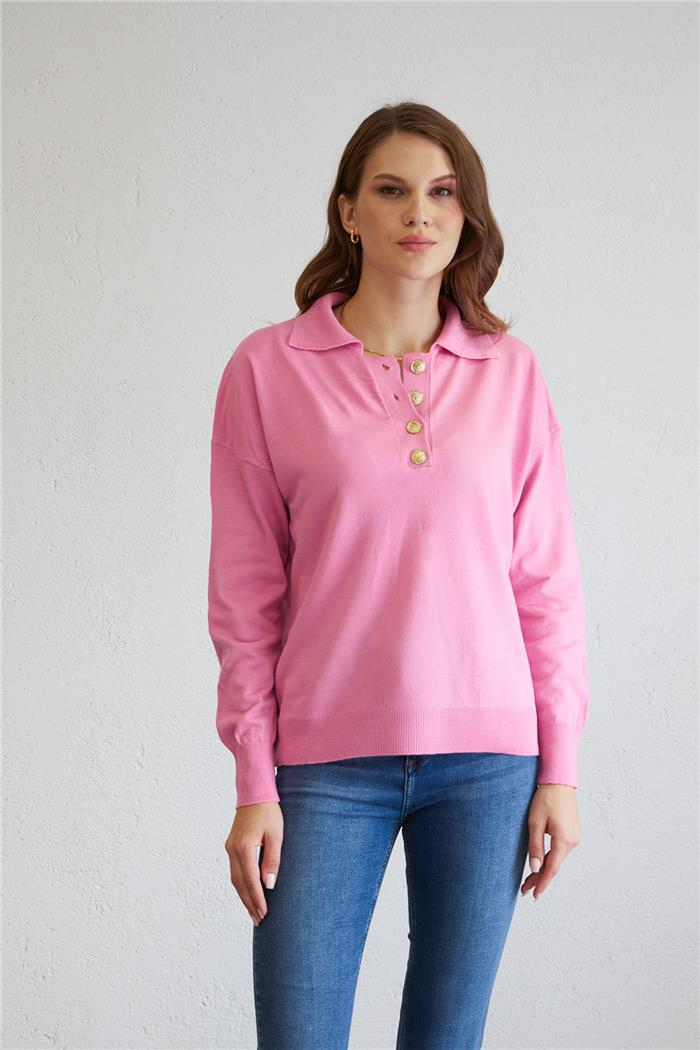 Avrile Kadın Düğmeli Triko Kazak PEMBE A92404-S