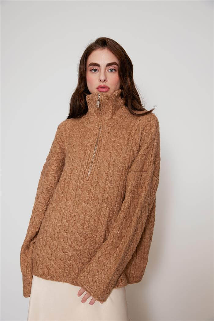 Avrile Kadın Fermuarlı Triko Kazak CAMEL A92471-S