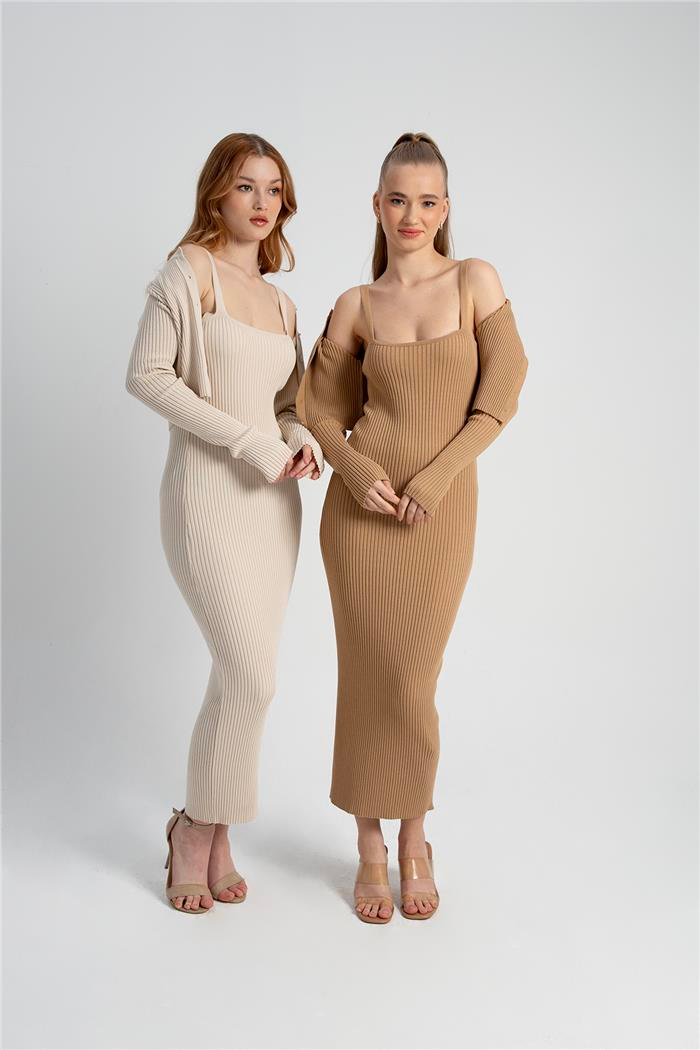 Avrile Kadın Hırka Ve Elbise Triko Takım CAMEL A92270-S