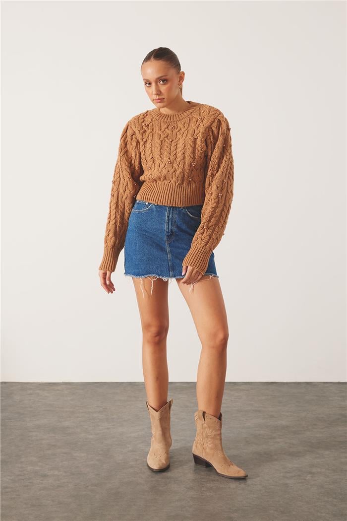 Avrile Kadın İncili Triko Kazak CAMEL A92469-S