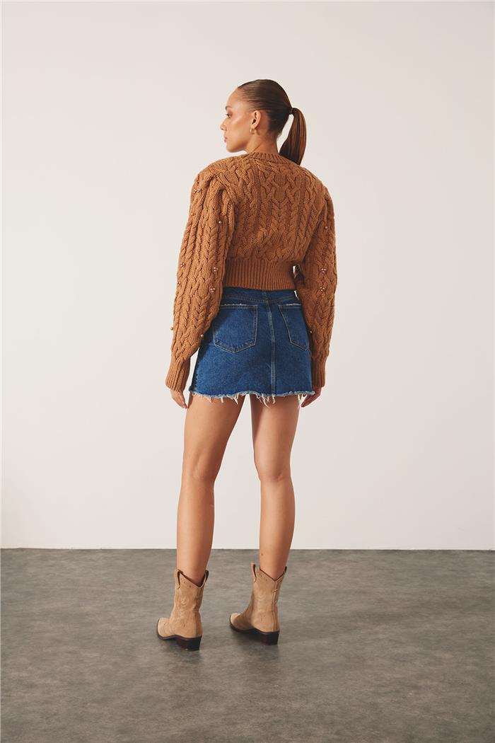 Avrile Kadın İncili Triko Kazak CAMEL A92469-S