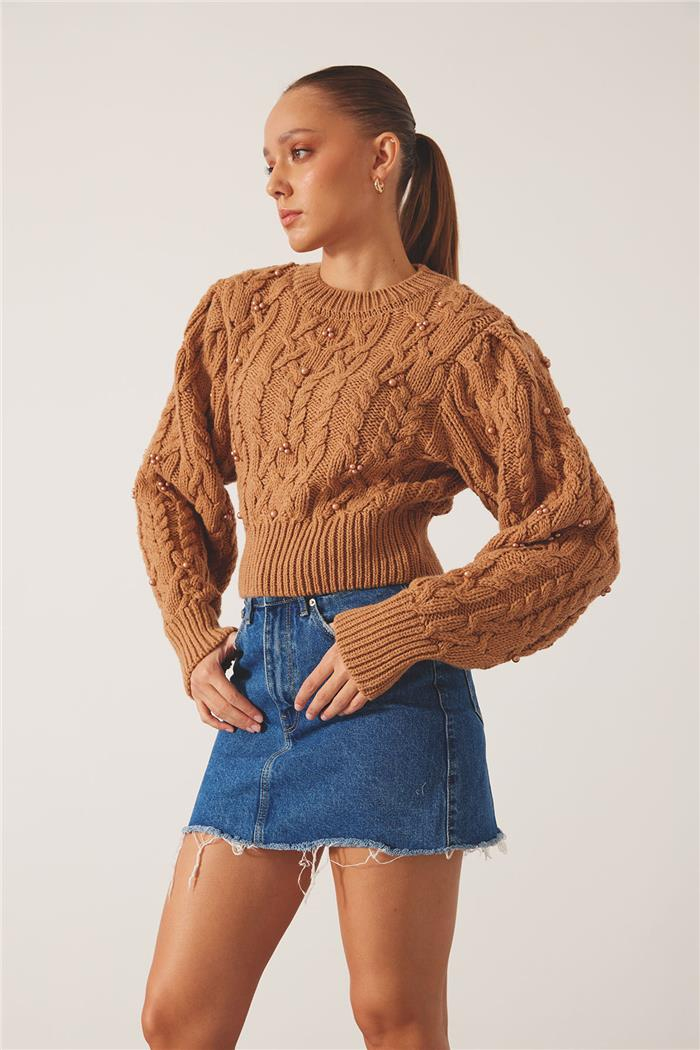 Avrile Kadın İncili Triko Kazak CAMEL A92469-S