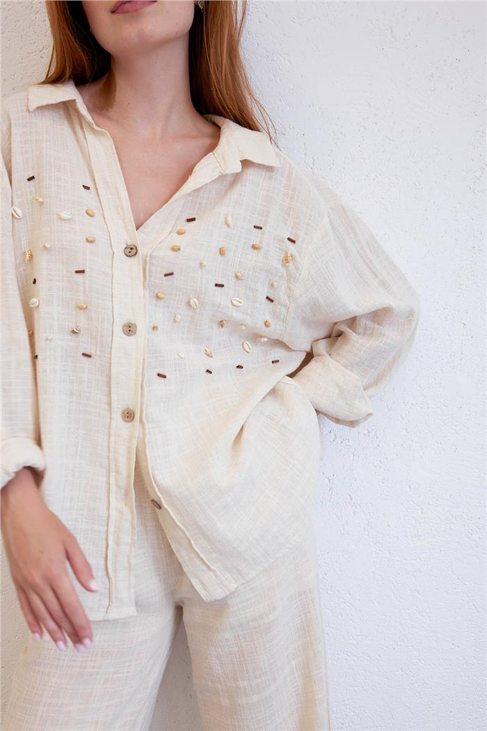Avrile Kadın İşlemeli Oversize Gömlek HAM A23-10199