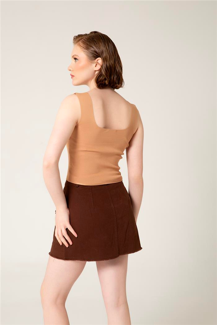 Avrile Kadın Kare Yakalı Triko Atlet CAMEL A90779-S
