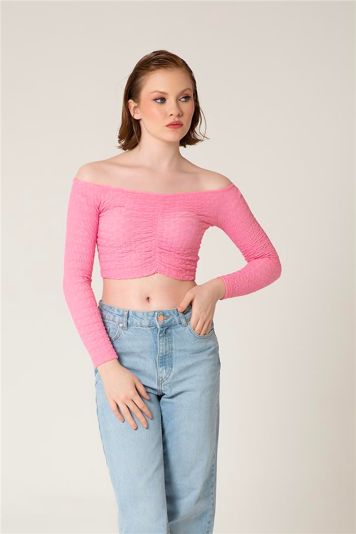 Avrile Kadın Önü Büzgülü Bluz PEMBE A23-10129