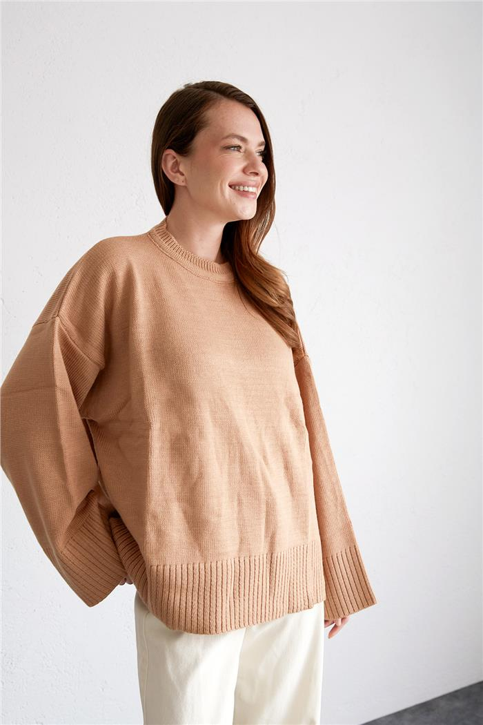 Avrile Kadın Oversize Basic Kazak CAMEL A92145-S