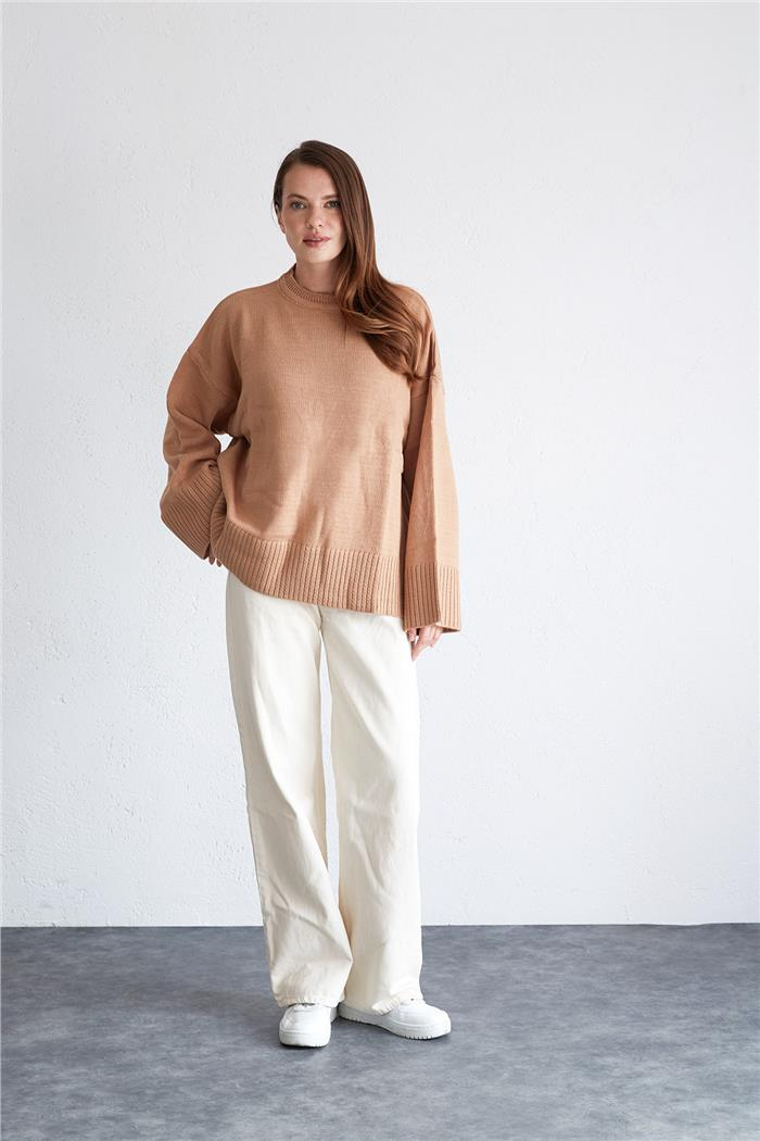 Avrile Kadın Oversize Basic Kazak CAMEL A92145-S