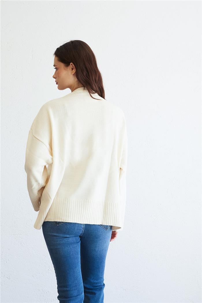 Avrile Kadın Oversize Basic Kazak EKRU A92145-S