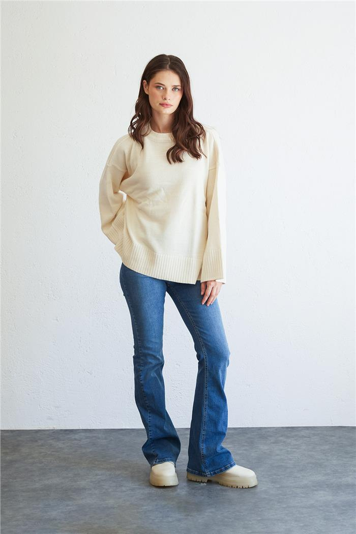 Avrile Kadın Oversize Basic Kazak EKRU A92145-S