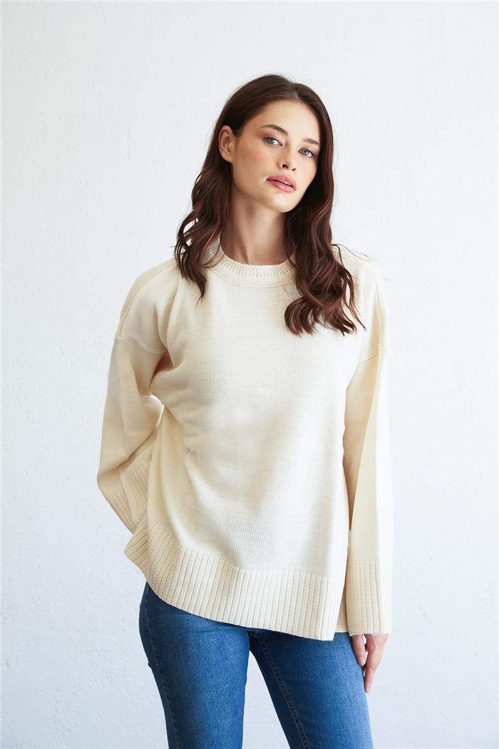 Avrile Kadın Oversize Basic Kazak EKRU A92145-S