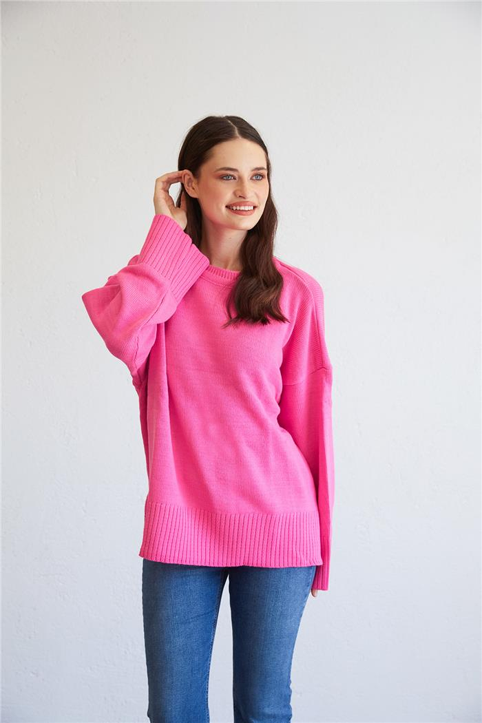 Avrile Kadın Oversize Basic Kazak FUŞYA A92145-S