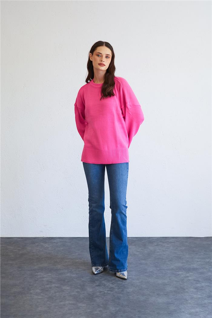 Avrile Kadın Oversize Basic Kazak FUŞYA A92145-S