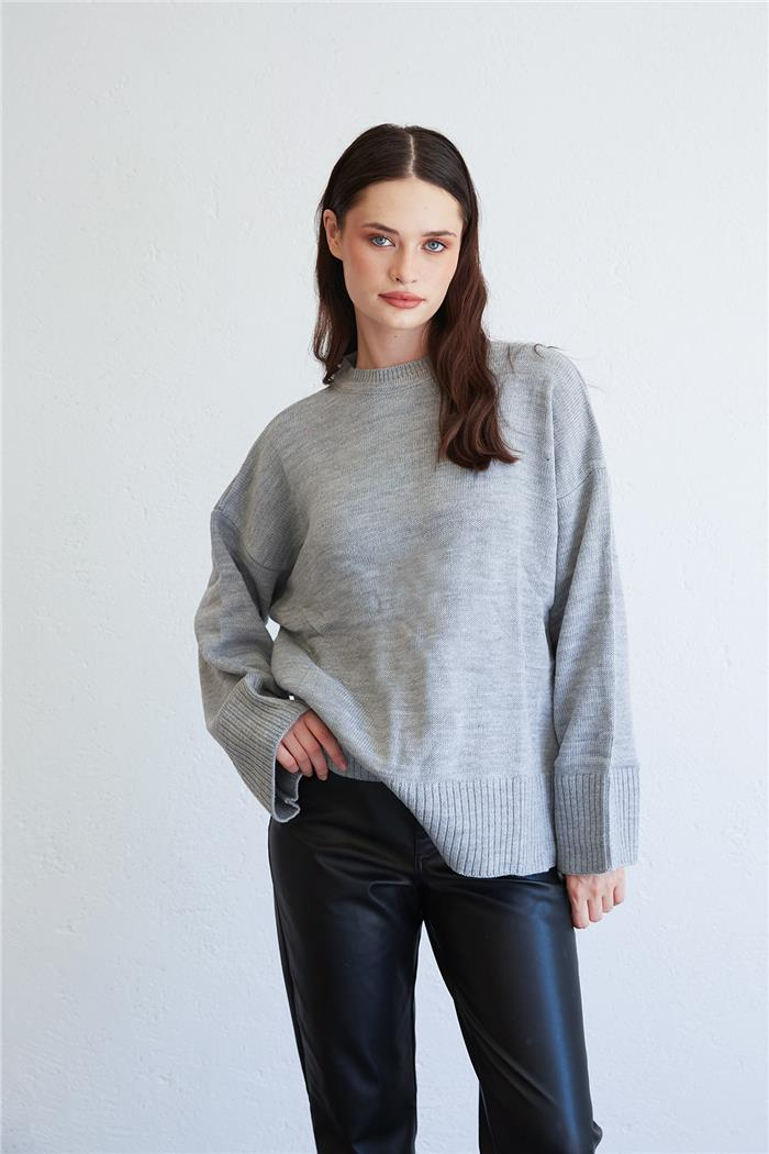 Avrile Kadın Oversize Basic Kazak GRİ A92145-S