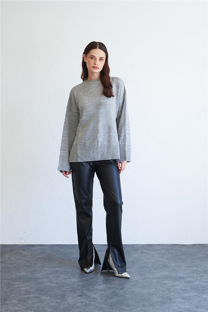 Avrile Kadın Oversize Basic Kazak GRİ A92145-S