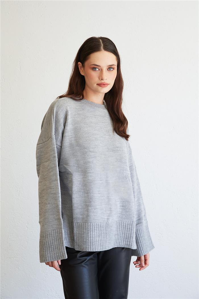 Avrile Kadın Oversize Basic Kazak GRİ A92145-S