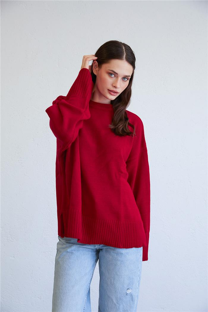 Avrile Kadın Oversize Basic Kazak KIRMIZI A92145-S