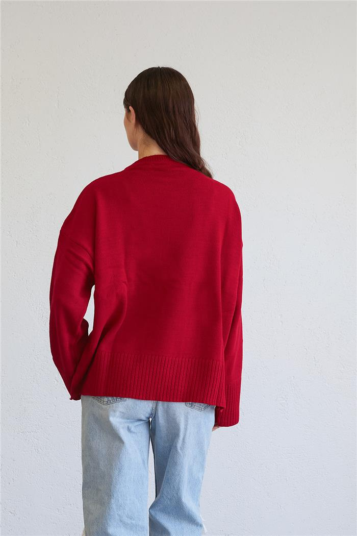 Avrile Kadın Oversize Basic Kazak KIRMIZI A92145-S