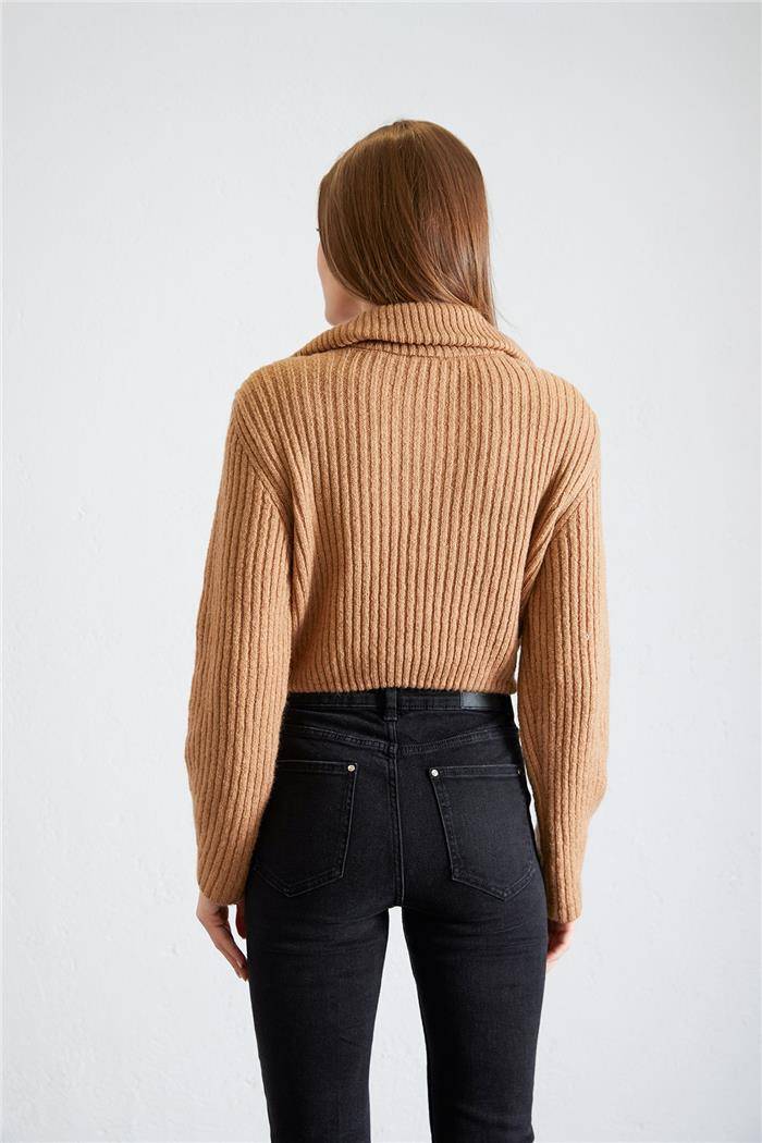 Avrile Kadın Polo Yaka Ferumarlı Triko Kazak CAMEL A92440-S