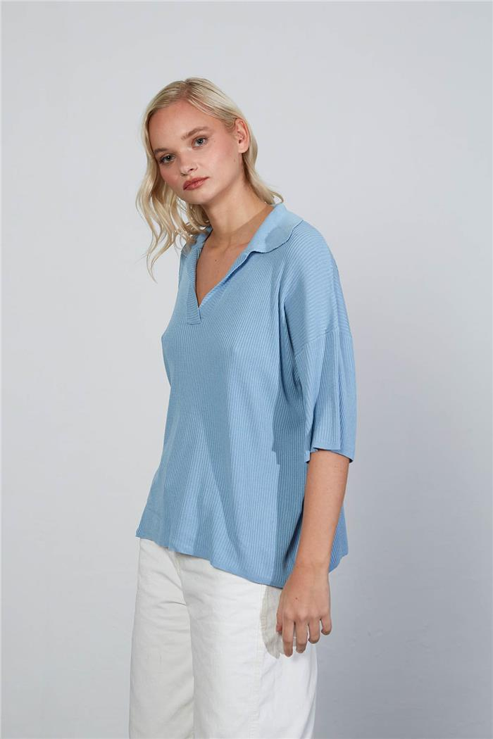 Avrile Kadın Polo Yaka Triko Bluz BEBE MAVİ A92305-S