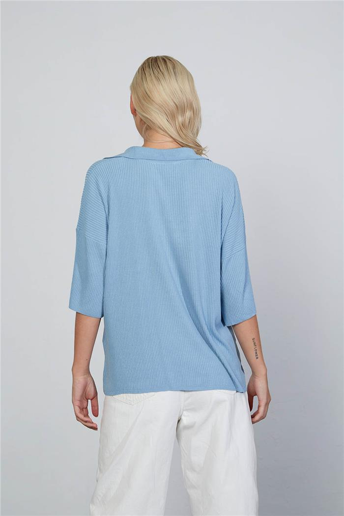 Avrile Kadın Polo Yaka Triko Bluz BEBE MAVİ A92305-S