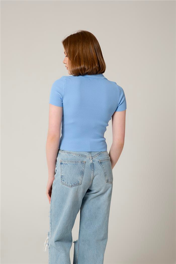 Avrile Kadın Polo Yaka Triko Bluz BEBE MAVİ A92299-S