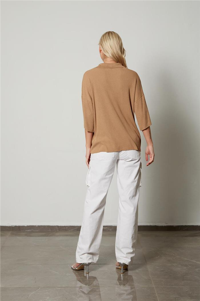 Avrile Kadın Polo Yaka Triko Bluz CAMEL A92305-S