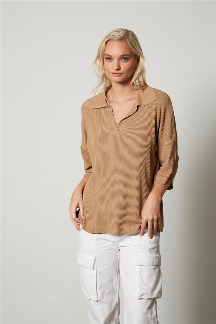 Avrile Kadın Polo Yaka Triko Bluz CAMEL A92305-S